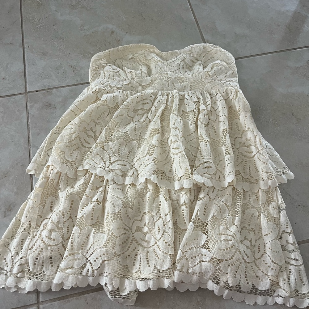 ANTHROPOLOGIE Maeve Strapless Lace Mini Dress Off White Large NWT $190